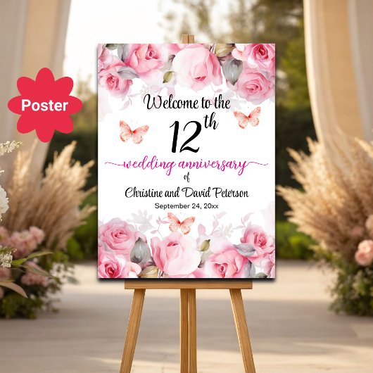 12e bruiloft Jubileum Blush Rozen Welkom Poster