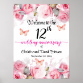 12e bruiloft Jubileum Blush Rozen Welkom Poster (Voorkant)