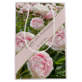 12e bruiloft Jubileum, pioenroos bloem Medium Cadeauzakje (Voorkant)