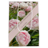 12e bruiloft Jubileum, pioenroos bloem Medium Cadeauzakje (Achterkant)