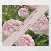 12e bruiloft Jubileum, pioenroos bloem Sparkling Wijnetiket (Enkel label)