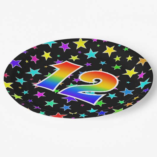 12e evenement: Vet, vun, kleurrijke regenboog 12 Papieren Bordje (Gekanteld)