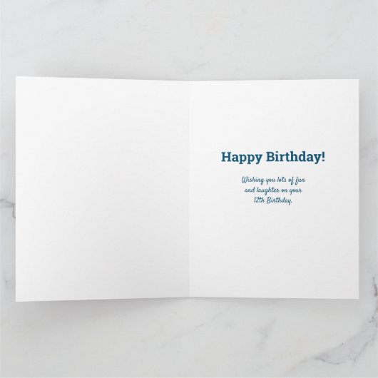 12e geboortedag nummer 12 Blauwe foto-inkuilKaart Kaart (Binnen)