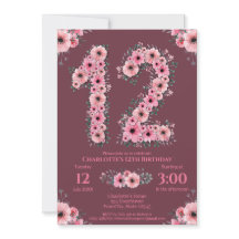 12e grote verjaardag Girl Pink Flowers Green Folia