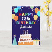 12e Happy Birthday Balloons Cake Navy Blue Kaart (Gele Bloem)