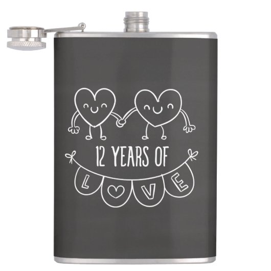 12e Jubileum Gift Chalk Hearts Heupfles (Geopend)