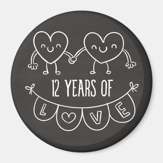 12e Jubileum Gift Chalk Hearts Magneet (Voorkant)