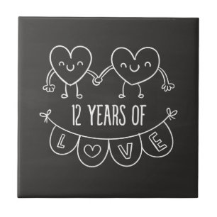 12e Jubileum Gift Chalk Hearts Tegeltje