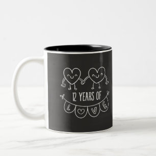 12e Jubileum Gift Chalk Hearts Tweekleurige Koffiemok