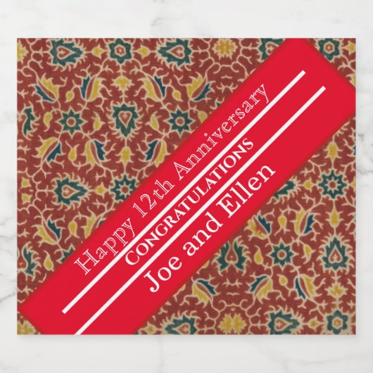 12e Jubileum, Jubileum zijde Sparkling Wijnetiket (Enkel label)