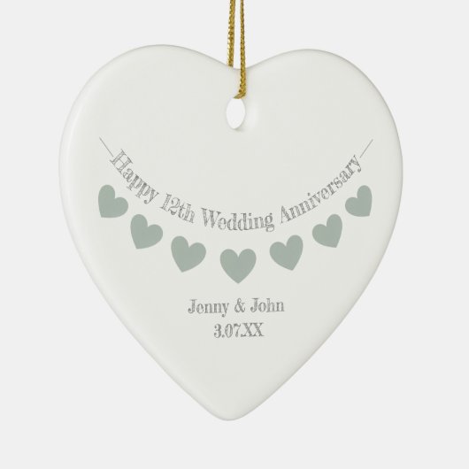 12e Jubileum met zijderupsen  Keramisch Ornament (Rechts)