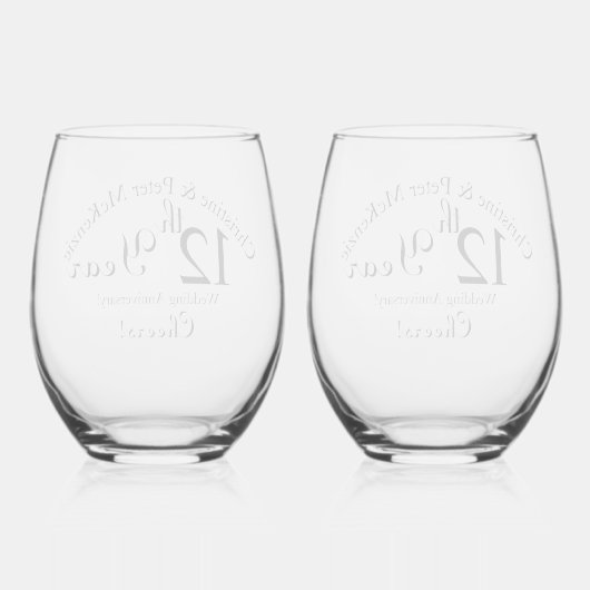 12e Silk-Wedding Jubileum Handtekening Wijnglas Zonder Voet (Achterkant)