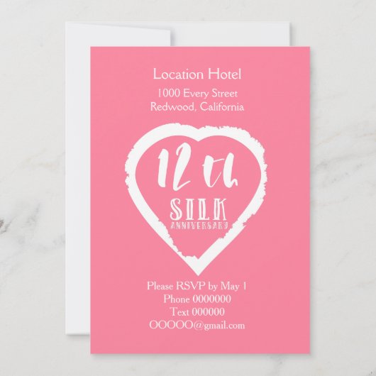 12e trouwdag zijde traditioneel kaart (Achterkant)