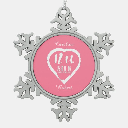 12e trouwdag zijde traditionele zijde tin sneeuwvlok ornament (Voorkant)