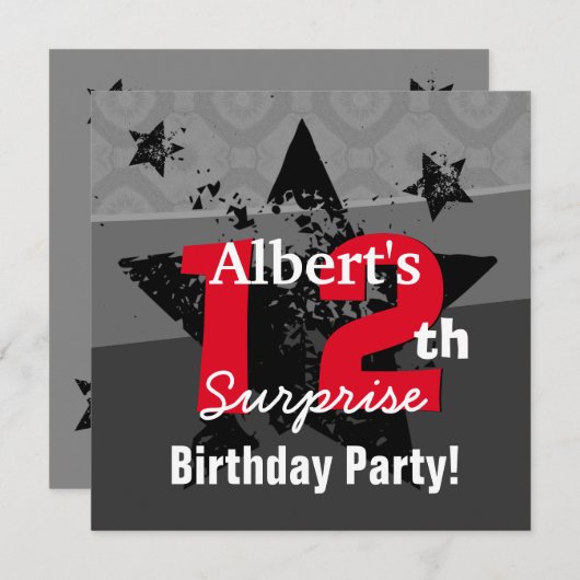 12e TWEEN Surprise Birthday Charcoal Grunge C12 Kaart (Voorkant / Achterkant)