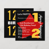 12e TWEEN'S Birthday Modern BLACK RED Star T02C Kaart (Voorkant / Achterkant)