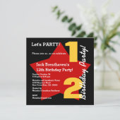 12e TWEEN'S Birthday Modern BLACK RED Star T02C Kaart (Staand voorkant)