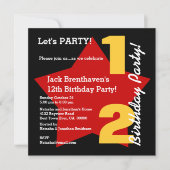 12e TWEEN'S Birthday Modern BLACK RED Star T02C Kaart (Voorkant)