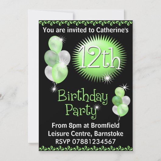 12e uitnodiging van de Birthday Party (Voorkant)