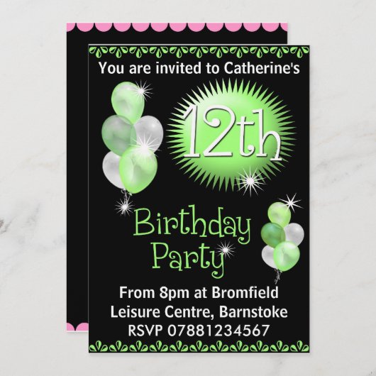 12e uitnodiging van de Birthday Party (Voorkant / Achterkant)