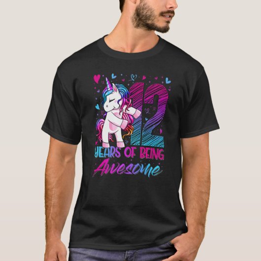 12e verjaardag 12 jaar oud meisje Flossing Unicorn T-shirt (Voorkant)