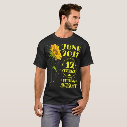 12e verjaardag 12-jarige zonnebloempitten 20 juni t-shirt (Voorkant volledig)