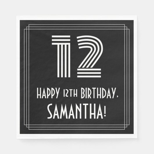 12e verjaardag: Art Deco geïnspireerd look "12" +  Servet (Voorkant)