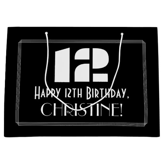 12e verjaardag ~ Art Deco geïnspireerde look "12"  Groot Cadeauzakje (Voorkant)