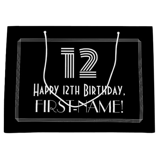 12e verjaardag — Art Deco geïnspireerde look "12" Groot Cadeauzakje (Voorkant)