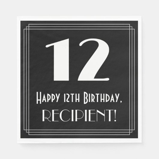 12e verjaardag ~ Art Deco Geïnspireerde look "12", Servet (Voorkant)