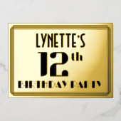 12e verjaardag: Art Deco Kijk "12" en naam Folie Uitnodiging (Voorkant)