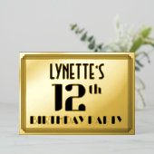 12e verjaardag: Art Deco Kijk "12" en naam Folie Uitnodiging (Staand Voorkant)