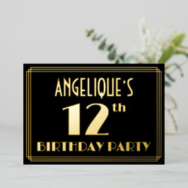12e verjaardag: Art Deco Kijk "12", met naam Folie Uitnodiging