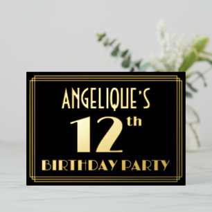 12e verjaardag: Art Deco Kijk "12", met naam Folie Uitnodiging