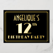 12e verjaardag: Art Deco Kijk "12", met naam Folie Uitnodiging (Voorkant)