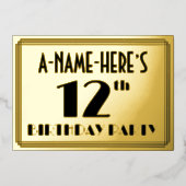 12e verjaardag — Art Deco look "12" + Naam Folie Uitnodiging (Voorkant)