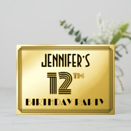 12e verjaardag — Art Deco Style "12" en naam Folie Uitnodiging
