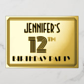 12e verjaardag — Art Deco Style "12" en naam Folie Uitnodiging (Voorkant)
