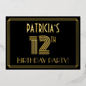 12e verjaardag — Art Deco Style "12" + Naam Folie Uitnodiging (Voorkant)