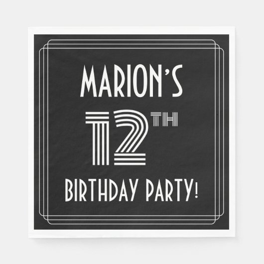 12e verjaardag: Art Deco Style + aangepaste naam Servet (Voorkant)
