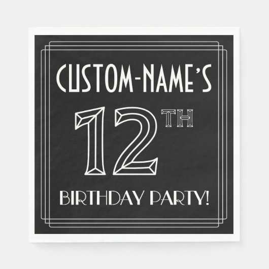 12e verjaardag: Art Deco Style + aangepaste naam Servet (Voorkant)
