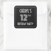 12e verjaardag: Art Deco Style en aangepaste naam Vierkante Sticker (Tas)