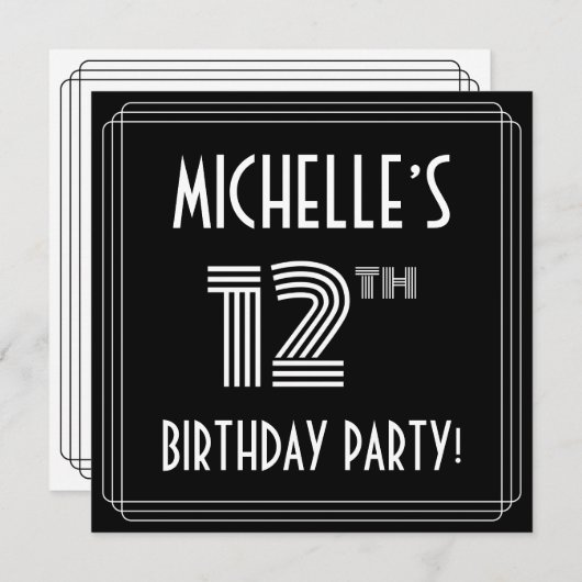 12e verjaardag: Art Deco Style met aangepaste naam Kaart (Voorkant / Achterkant)