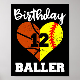12e verjaardag Baller Plezier 12 Jaar Oud Softbal Poster