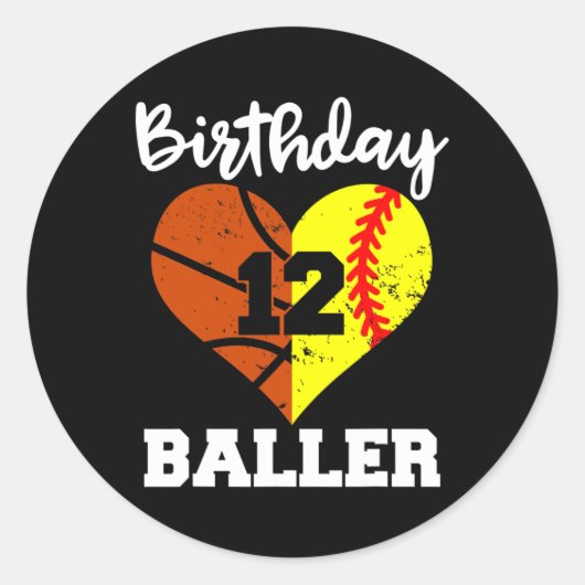 12e verjaardag Baller Plezier 12 Jaar Oud Softbal  Ronde Sticker (Voorkant)