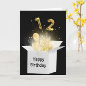 12e verjaardag ballonnen in witte doos kaart (Gele Bloem)