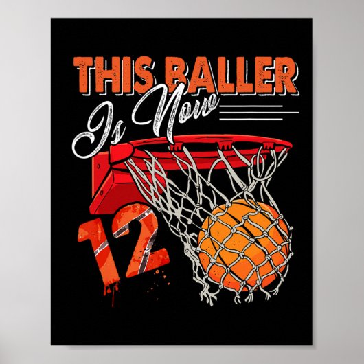 12e verjaardag basketbal plezier 12 jaar oud Kinde Poster (Voorkant)