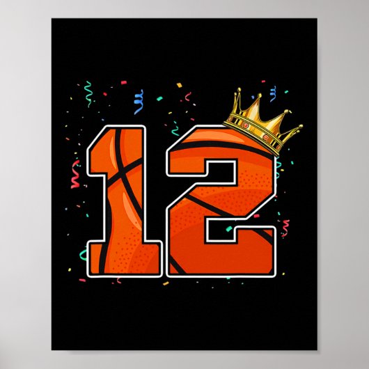 12e verjaardag Basketball Big Number 12 jaar oude  Poster (Voorkant)