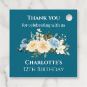 12e verjaardag Blauwgroen aanjager Foto Collage Ye Bedankjes Labels (Achterkant)