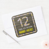 12e verjaardag: Bloemennummer, Faux Wood Look, Naa Vierkante Sticker (Envelop)